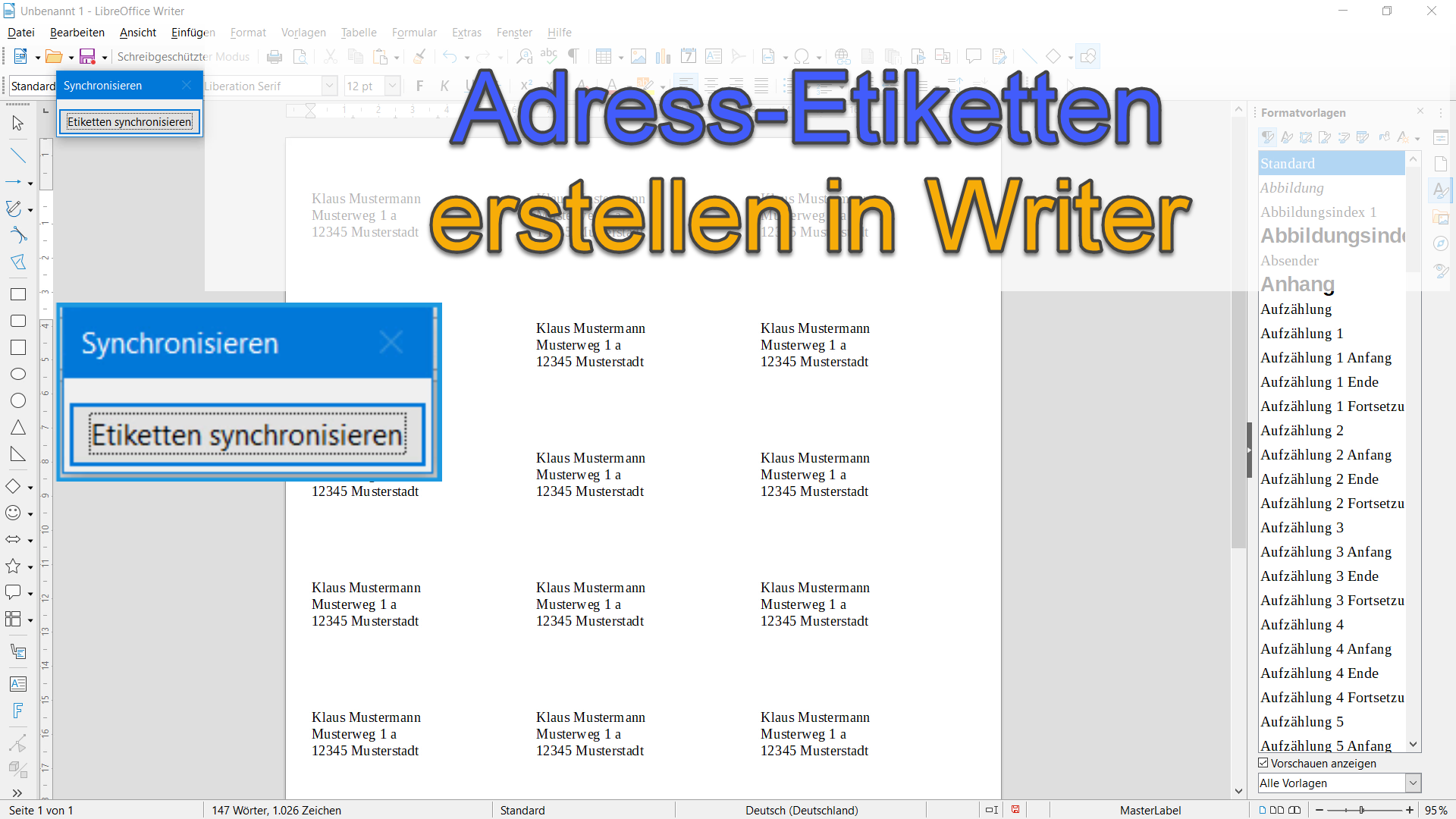 Neues Video: Adress-Etiketten erstellen in Writer – LibreOffice 7.1