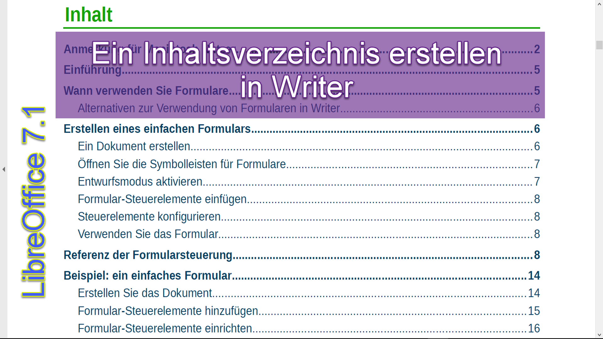 Neues Video: Ein Inhaltsverzeichnis erstellen in Writer – LibreOffice 7.1
