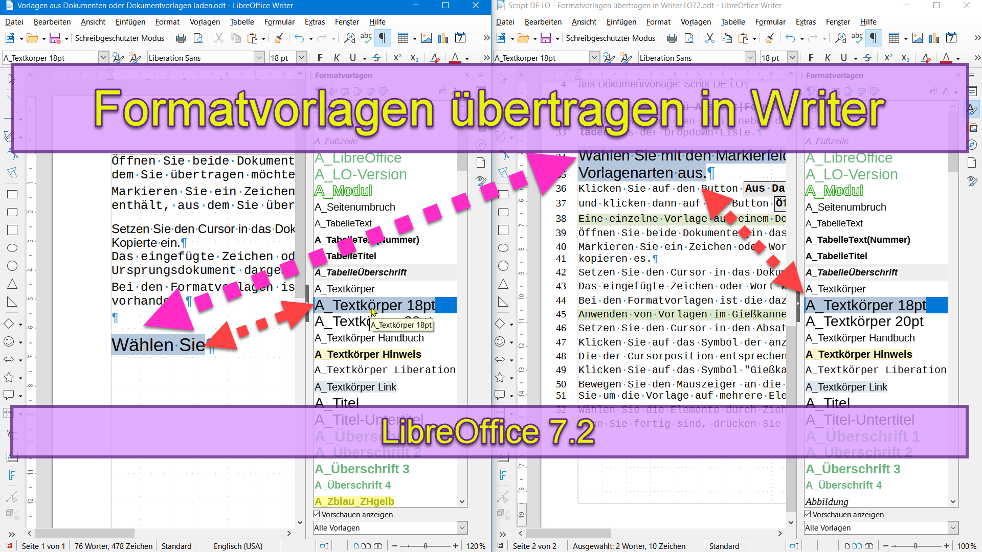 Neues Video: Formatvorlagen übertragen in Writer – LibreOffice 7.2